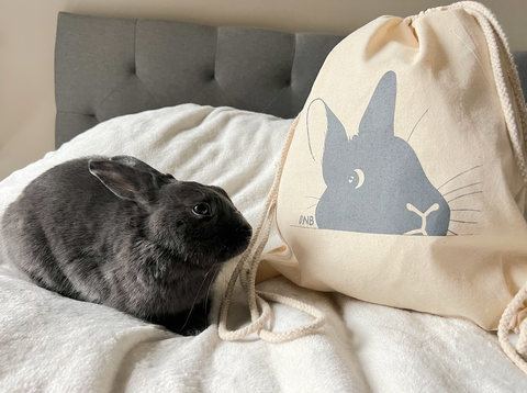 Black Bunny Cotton Drawstring Backpack