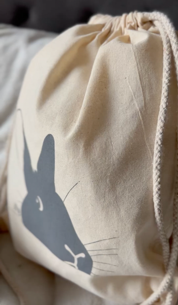 Black Bunny Cotton Drawstring Backpack
