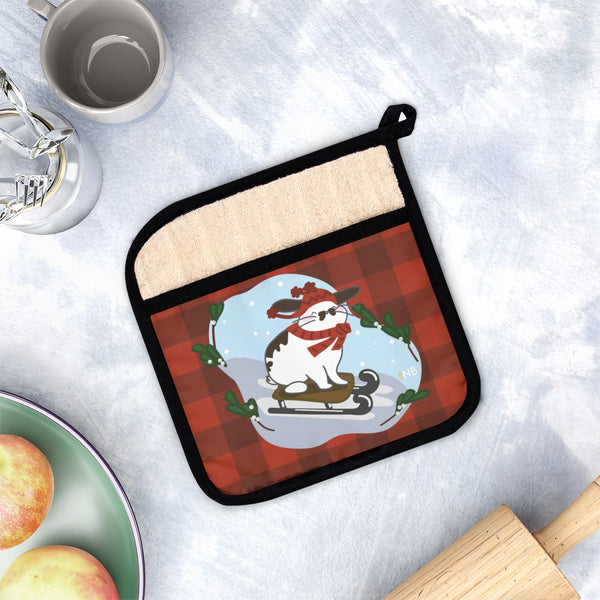 Hopping Through The Snow Pot Holder with Pocket